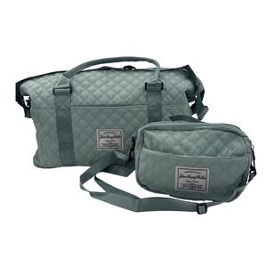 Zhuo Sheng Shi Jia Quilted 2pc Travel Bag Set Sage Green Duffel Crossbody 1057